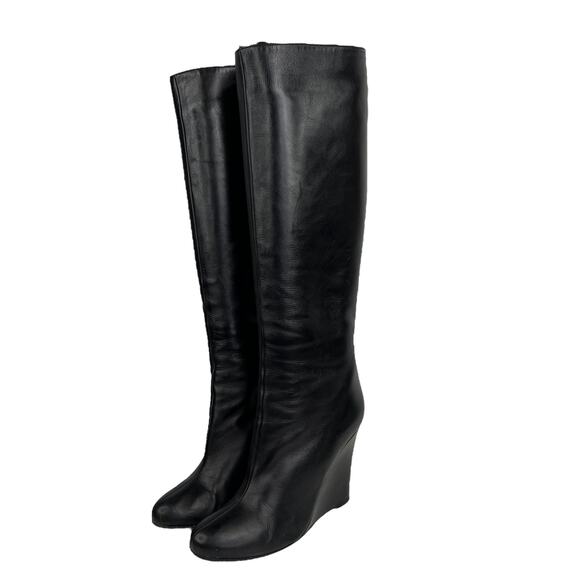 Valentino Garavani Wedge Tall Boot Knee High SZ 38.5 Women's Pull On Black $1295 - Picture 1 of 12